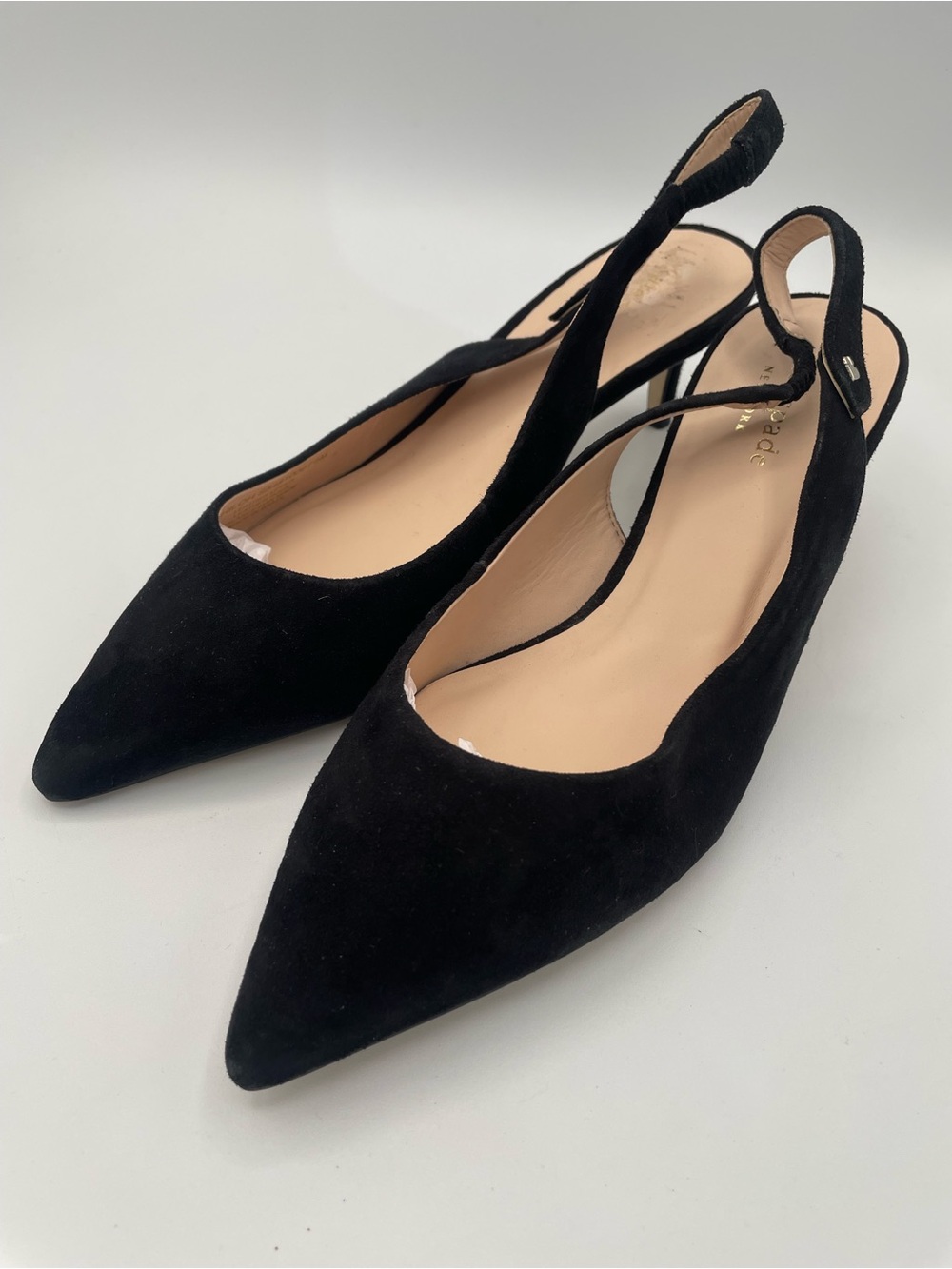 KATE SPADE Black Suede Slingback Kitten Heels Pointed Toe Classic | Size 7.5